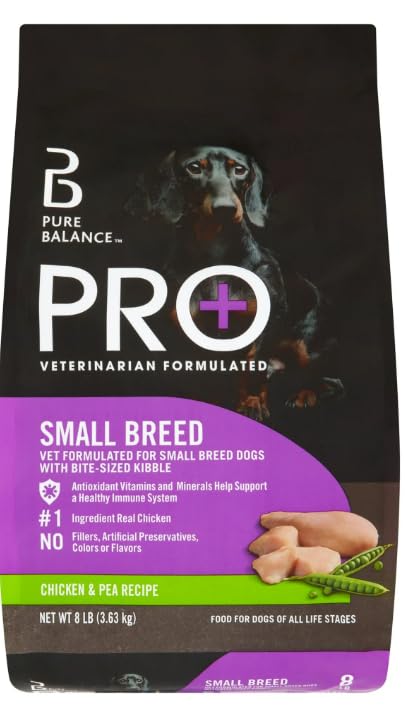 Generic Pur Balence Pro+ bag showing real chicken first ingredient for small breeds