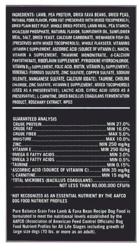 Generic Pure Balance grain-free formula emphasizes poultry-free, simple ingredients