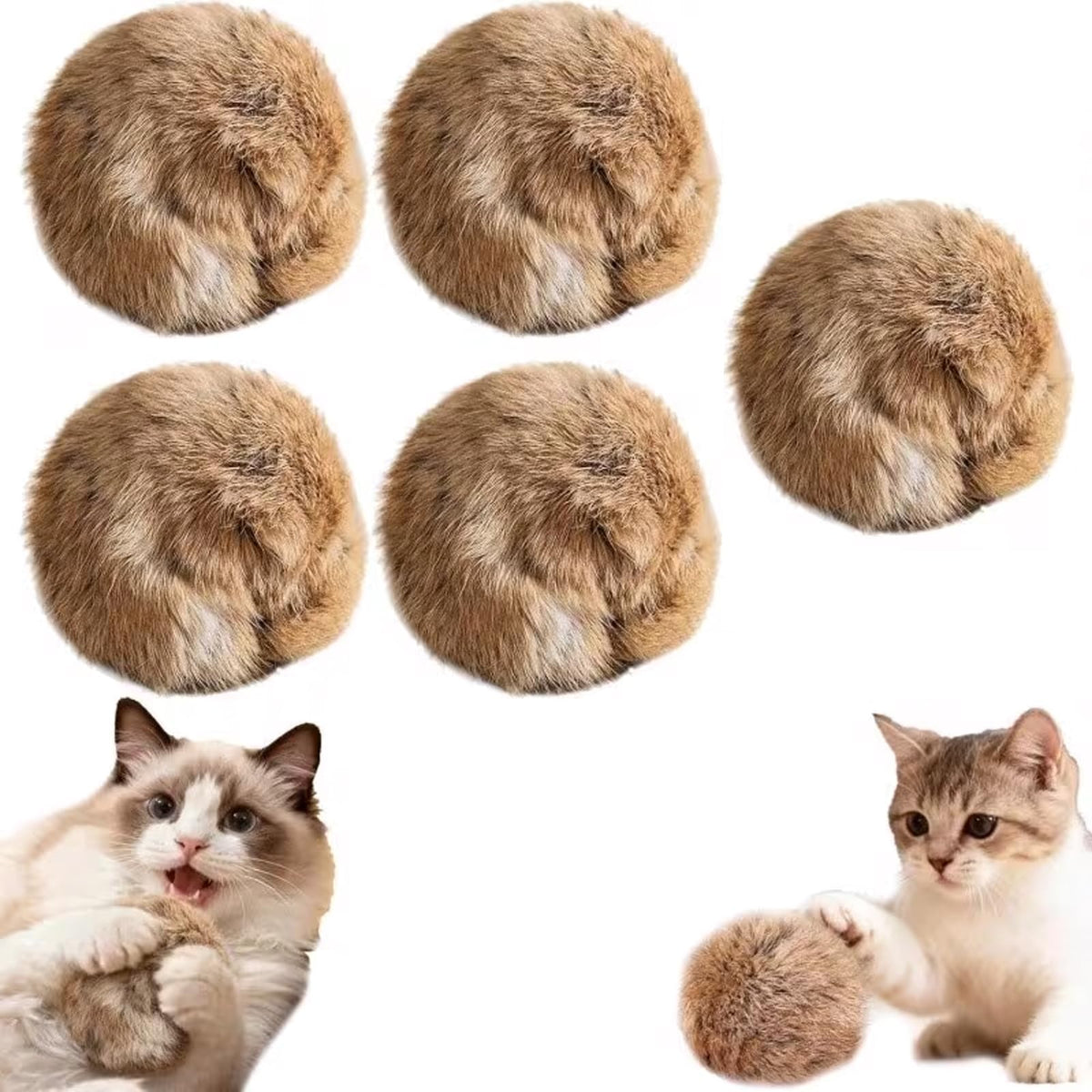 Generic Rabbit Fur Ball Cat Toy with soft fluff for indoor play