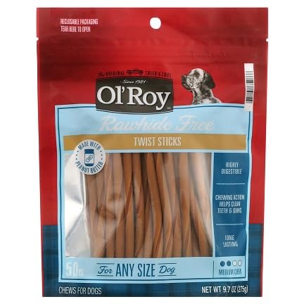 Generic rawhide-free peanut butter twist stick showing chicken center for long-lasting chew.
