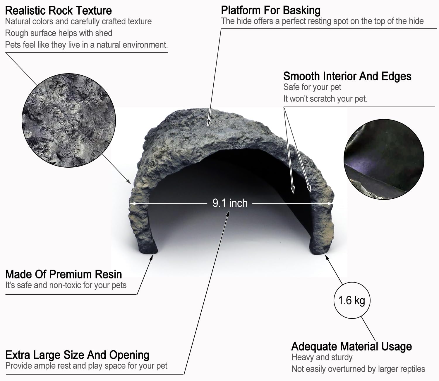 Generic Rock Cave Habitat entry hole demonstrates safe shelter for reptiles.
