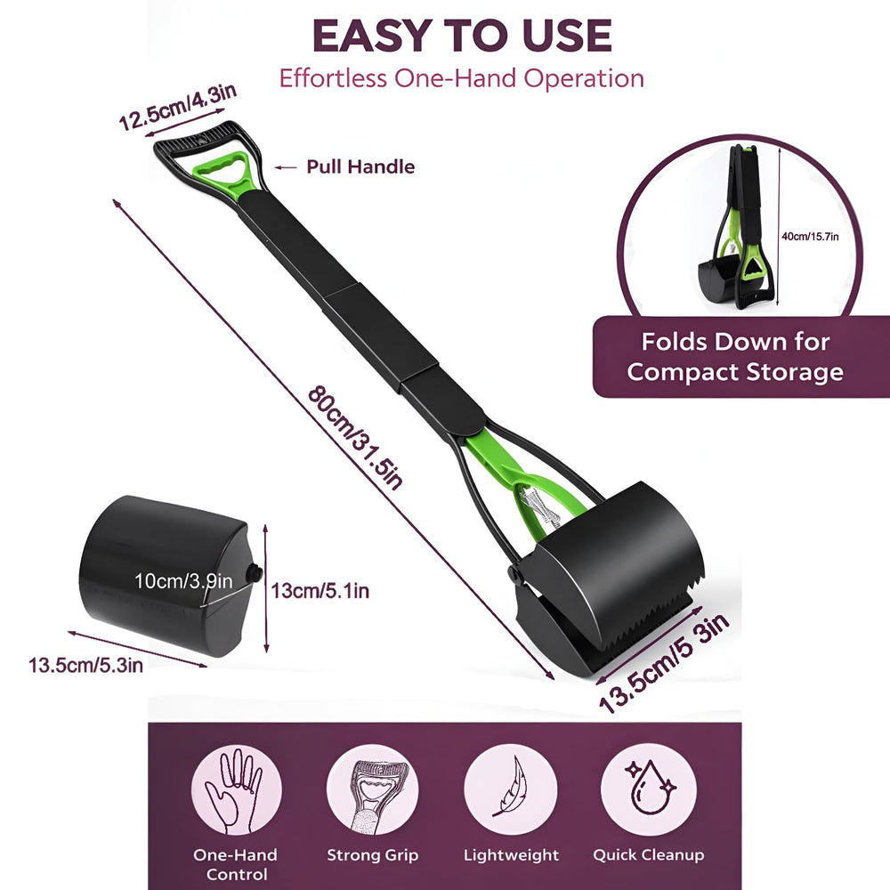 Generic serrated jaw grips waste securely for clean pickup on grass.