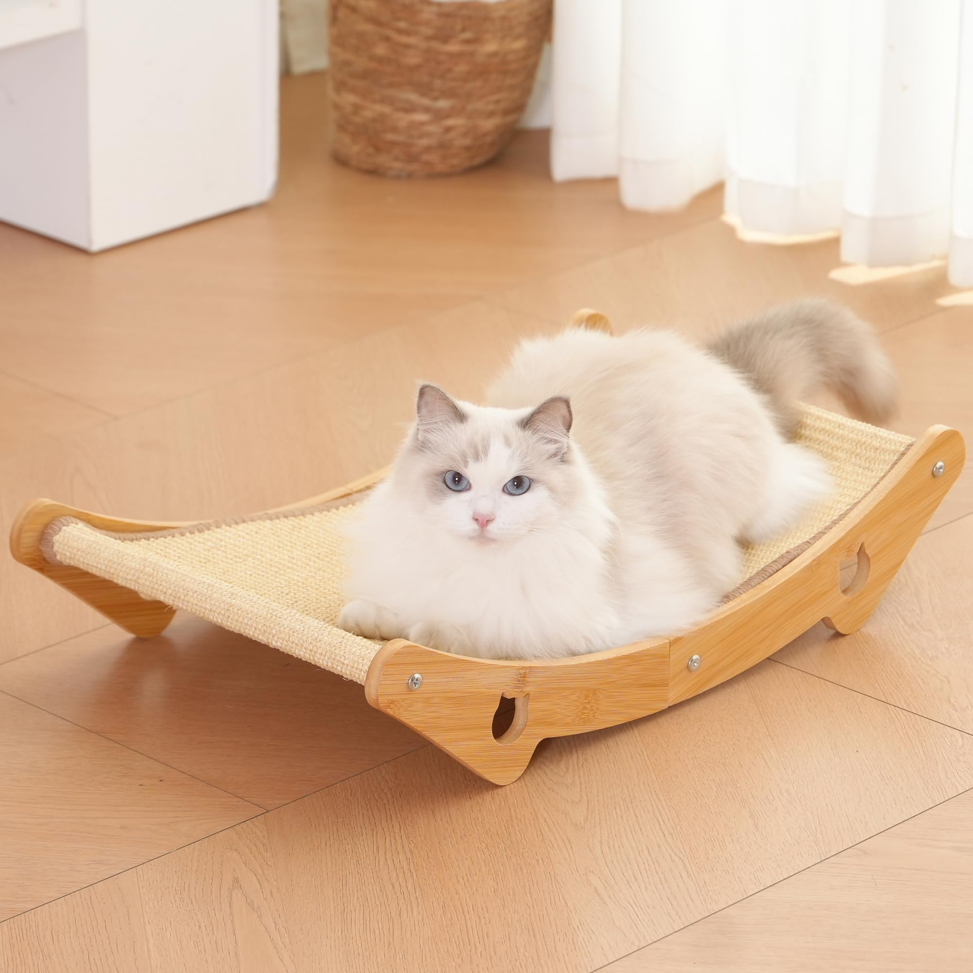 Generic Sisal Cat Scratcher Bed with natural wood frame for durable indoor use