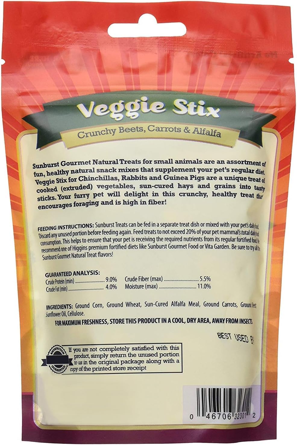 Generic Sunburst Veggie Stix highlight key ingredients like corn, carrots, and sun-cured hay.
