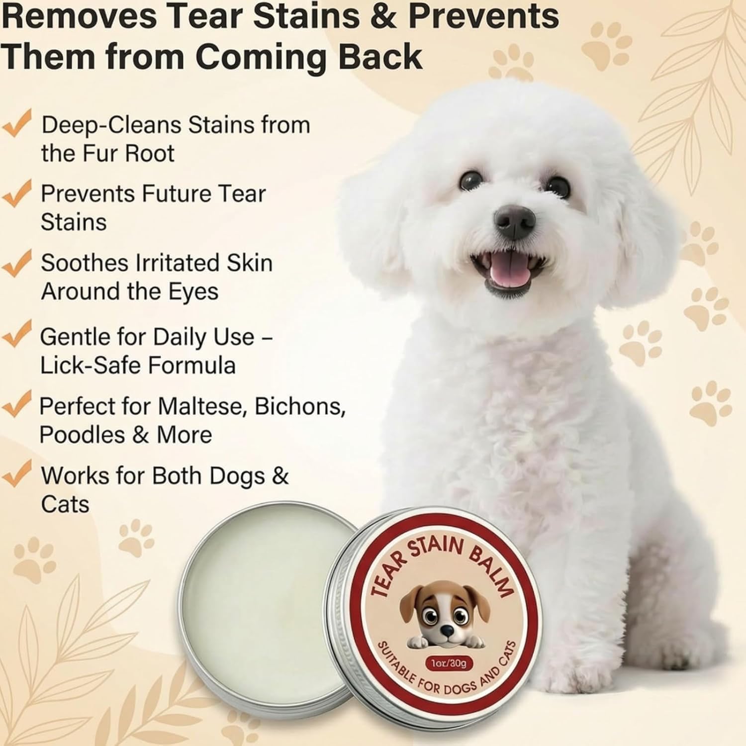 Generic Tear Stain Remover Balm is hypoallergenic and lick-safe for daily use