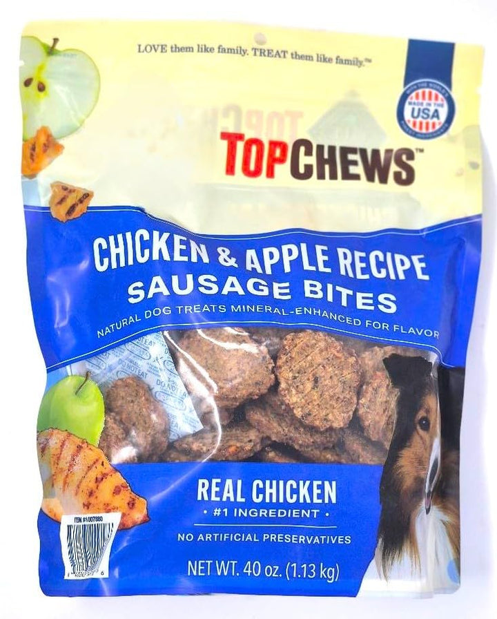 Generic Top Chews Chicken Apple Dog Treats pack on display, tasty natural treat for dogs.