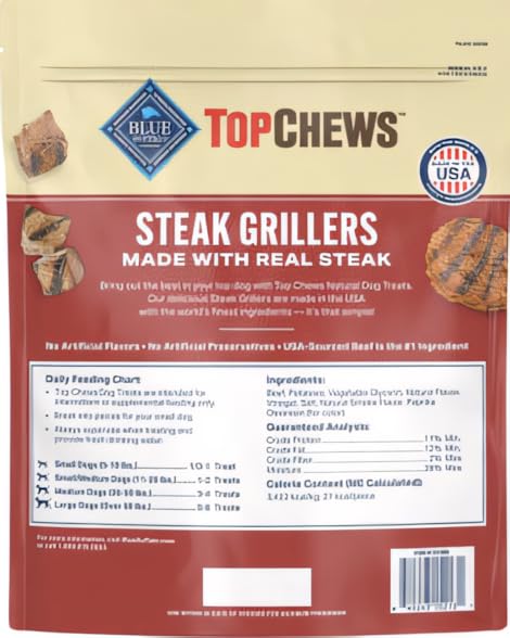 Generic Top Chews Steak Grillers, soft chewy dog treat showing steak flavor for everyday snacking