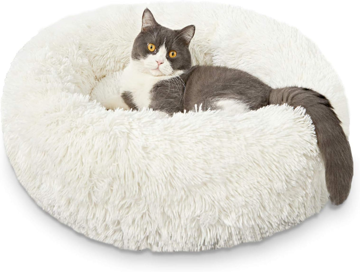 Generic White Faux Fur Round Bed 20-inch offers cozy pet lounging.