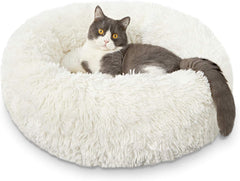 Generic White Faux Fur Round Bed 20-inch offers cozy pet lounging.
