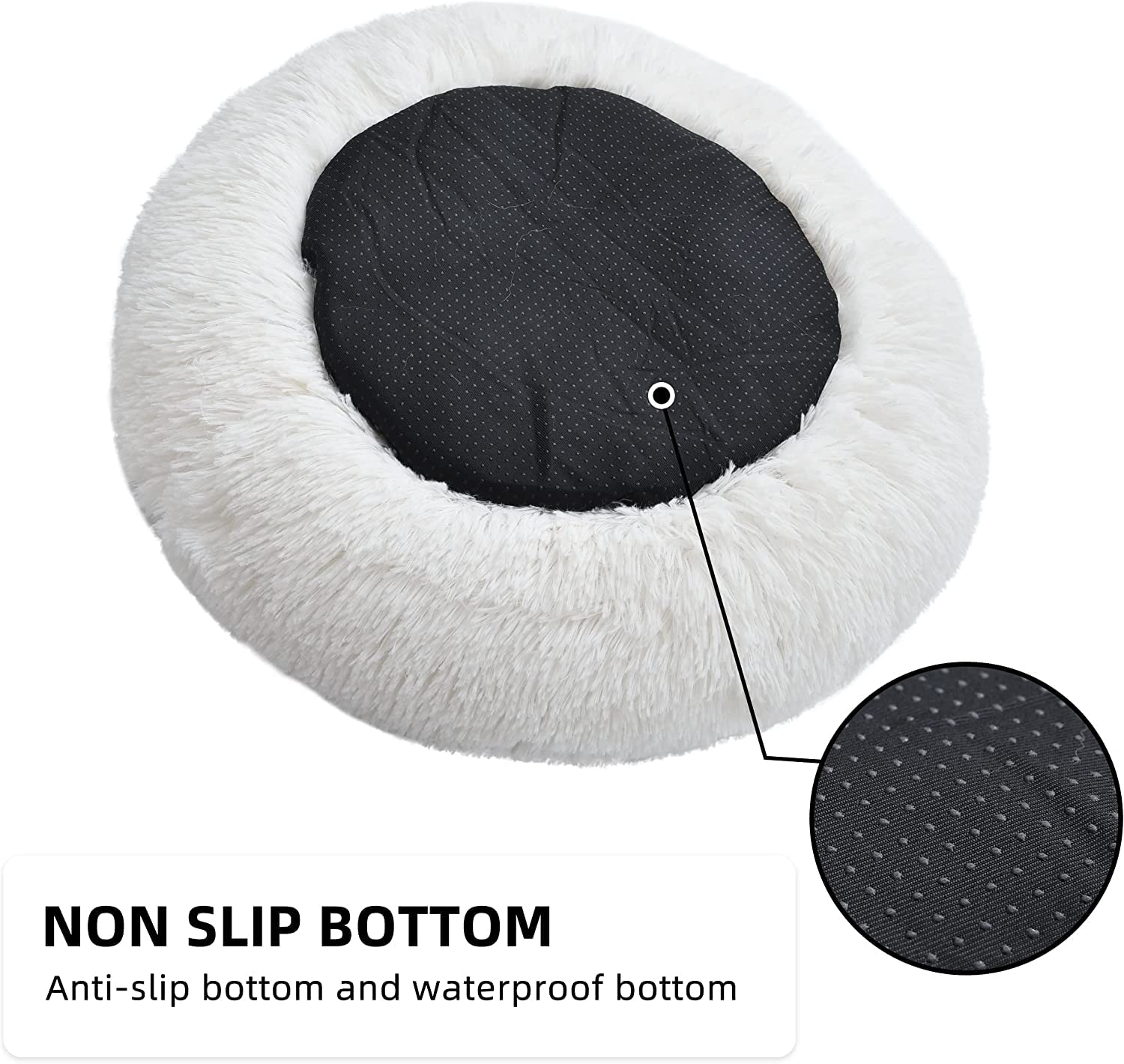 Generic White Faux Fur Round Bed in a home setting with a pet for everyday use.