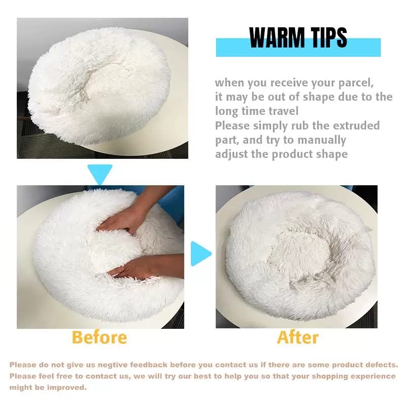 Generic White Faux Fur Round Bed machine washable for easy cleaning.