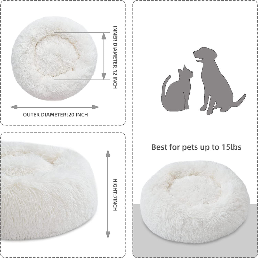 Generic White Faux Fur Round Bed plush fur close-up highlights soft texture for relaxing naps.