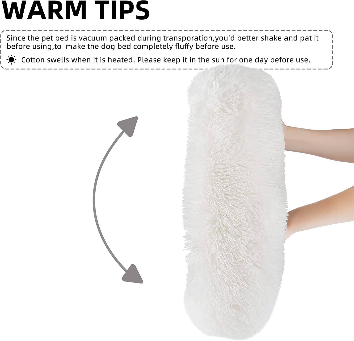 Generic White Faux Fur Round Bed raised edge supports head and neck comfort.