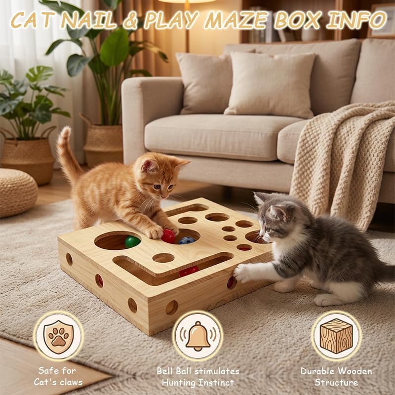 Generic Wooden Cat Nail File Box reveals sturdy construction for durable play