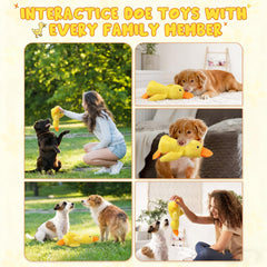 Generic yellow duck dog toy texture close-up for durable plush chews