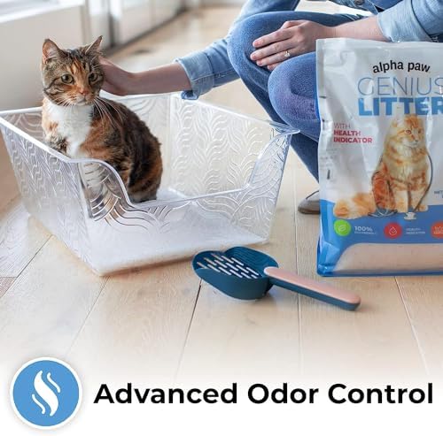 Genius Litter dust-free crystal litter emphasizing a cleaner space