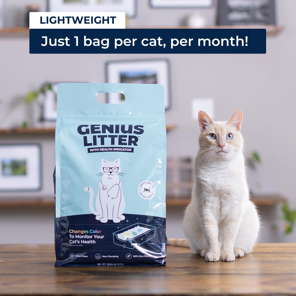 Genius Litter dust-free crystal silica keeps the box cleaner and surfaces clearer.