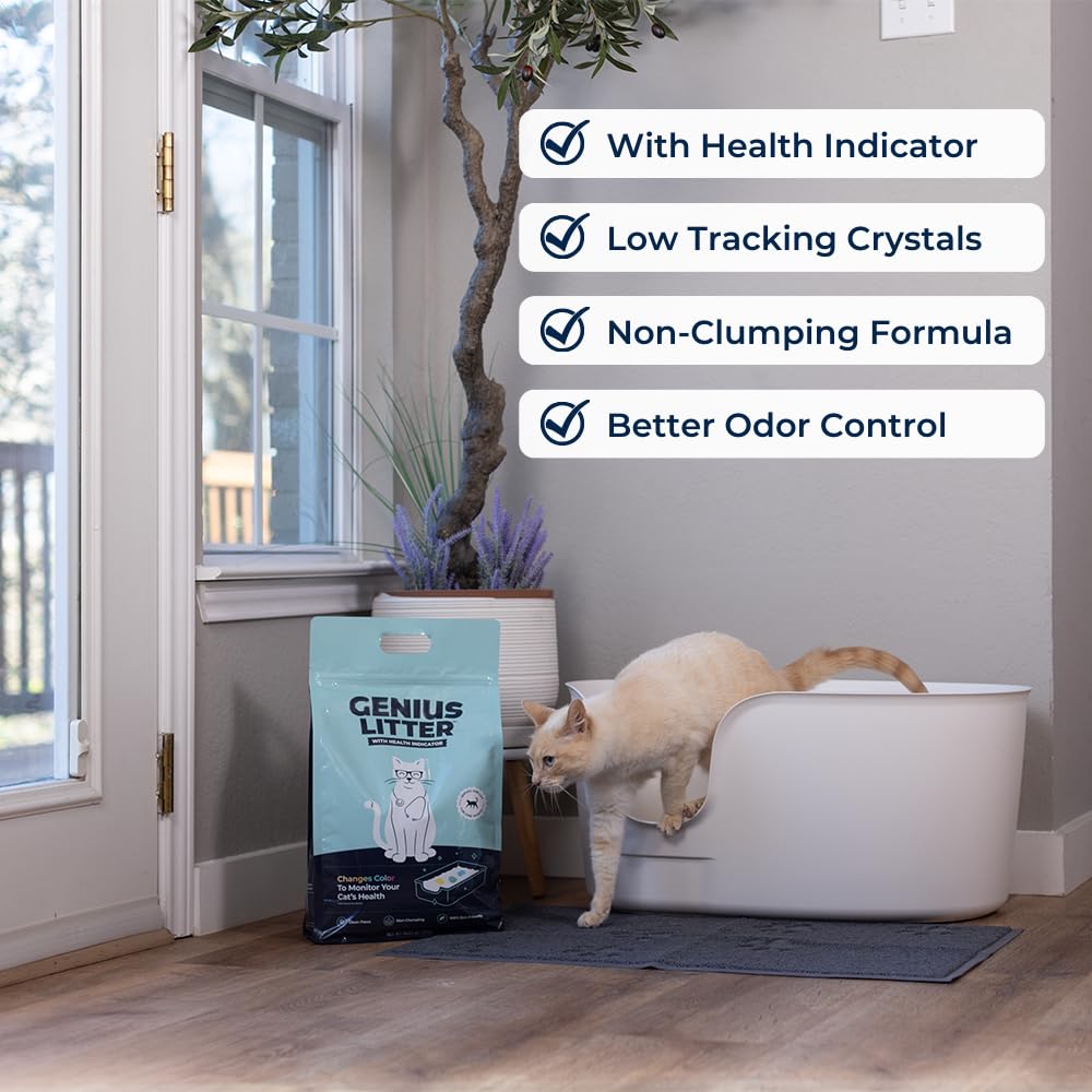 Genius Litter dust-free crystals keep the litter area cleaner and less dusty.