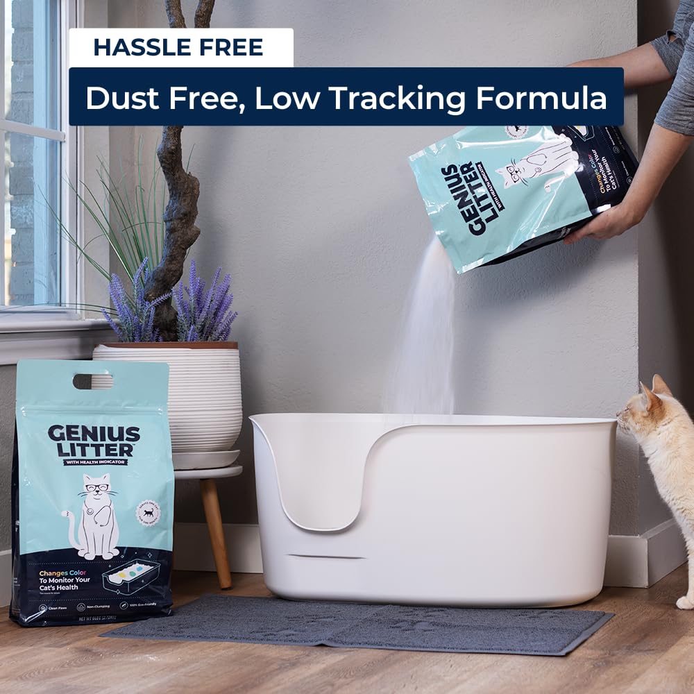 Genius Litter low-tracking design reduces litter on paws and floors.