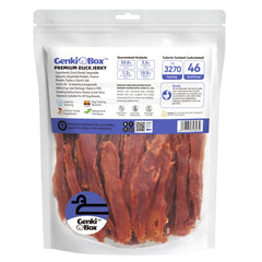 GenkiBox air-dried duck jerky batch symbol shows gentle processing