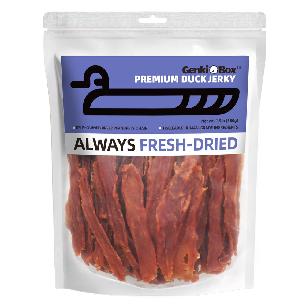 GenkiBox premium duck breast jerky bulk pack in resealable bag for easy rewards