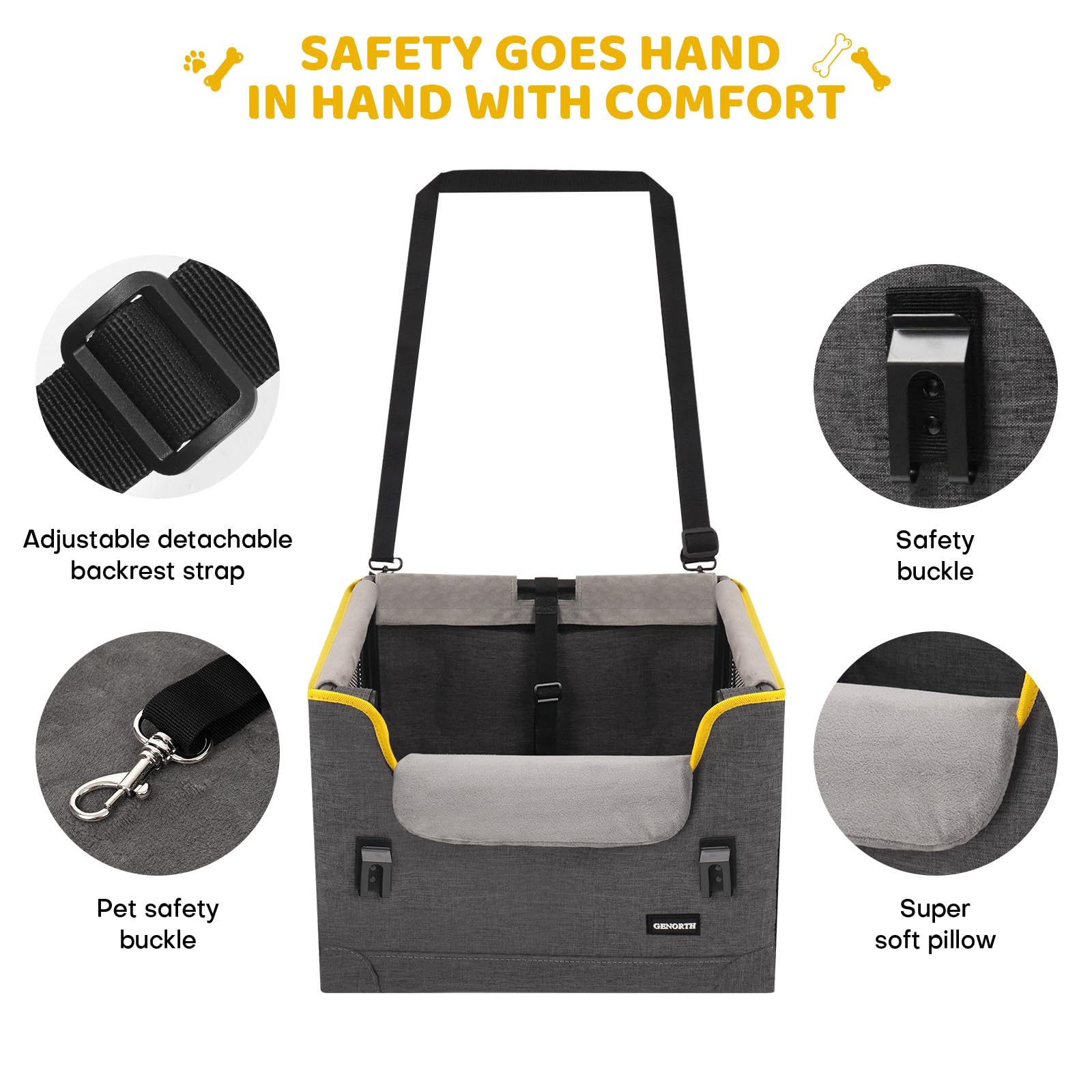GENORTH booster seat with soft chin rest in gray for comfort on rides