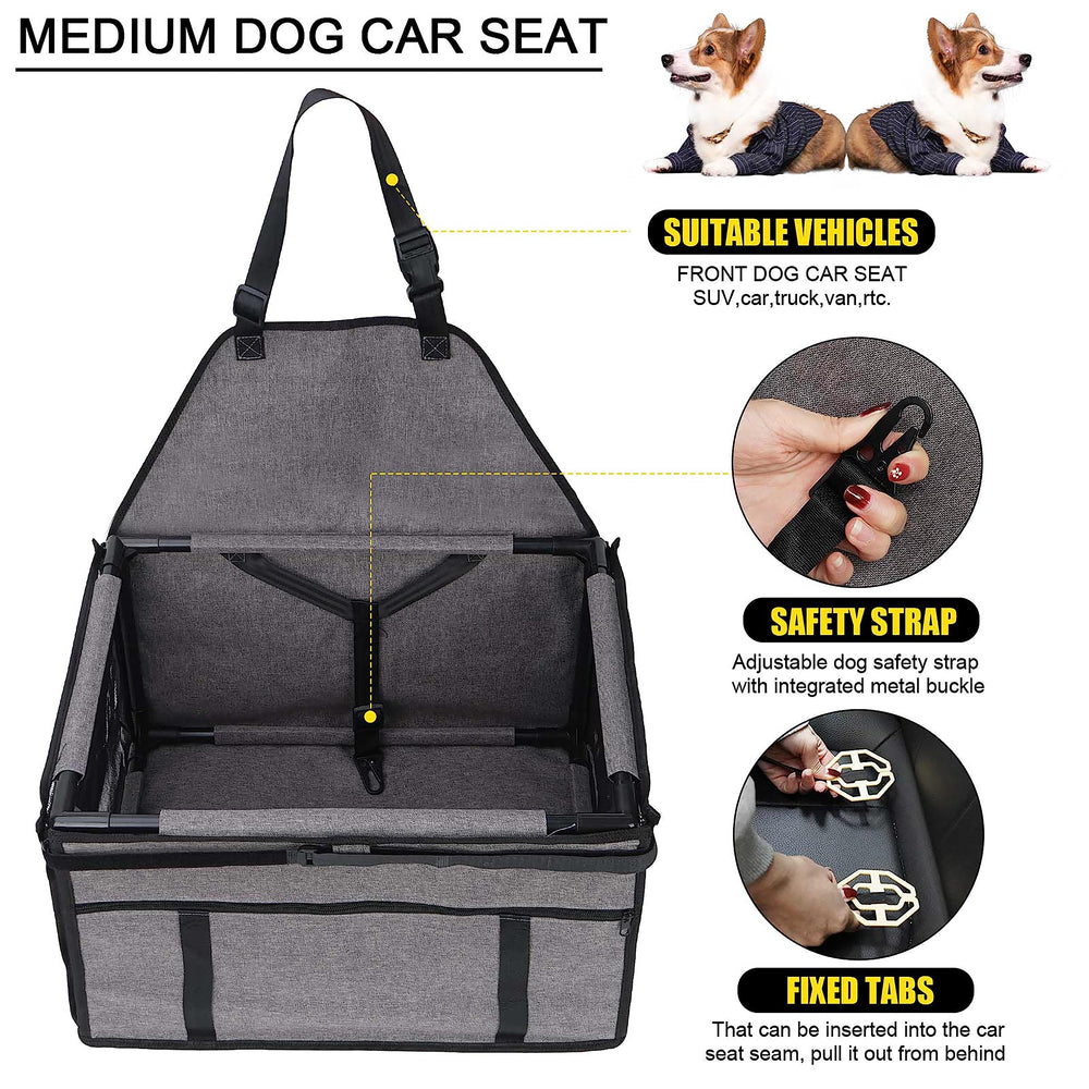 GENORTH dog car seat with adjustable leash clip to prevent jumping