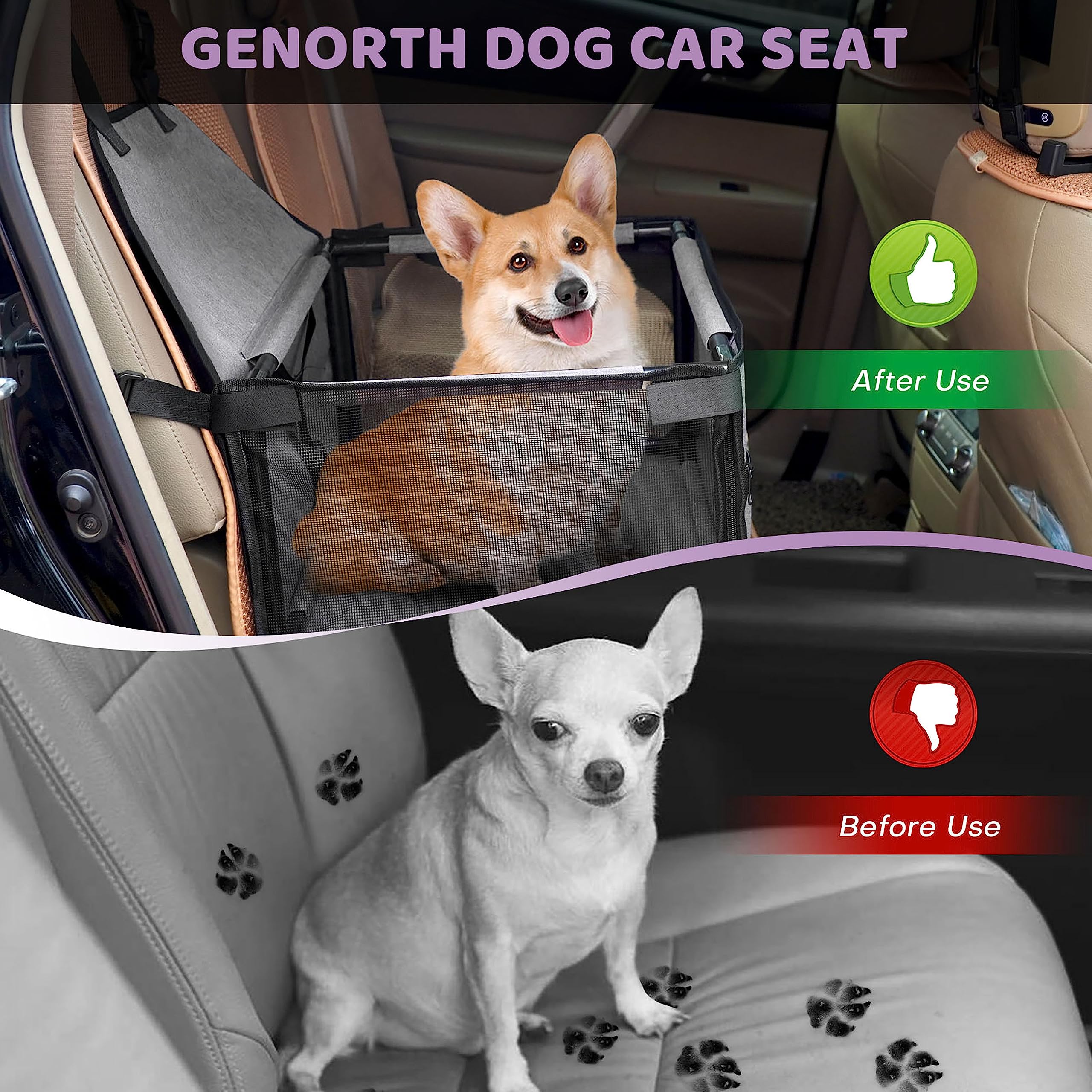 GENORTH dog car seat washable design with sliding zippers for fast cleaning