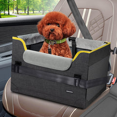 GENORTH dog car seat for small dogs in gray with secure belt for safe drives