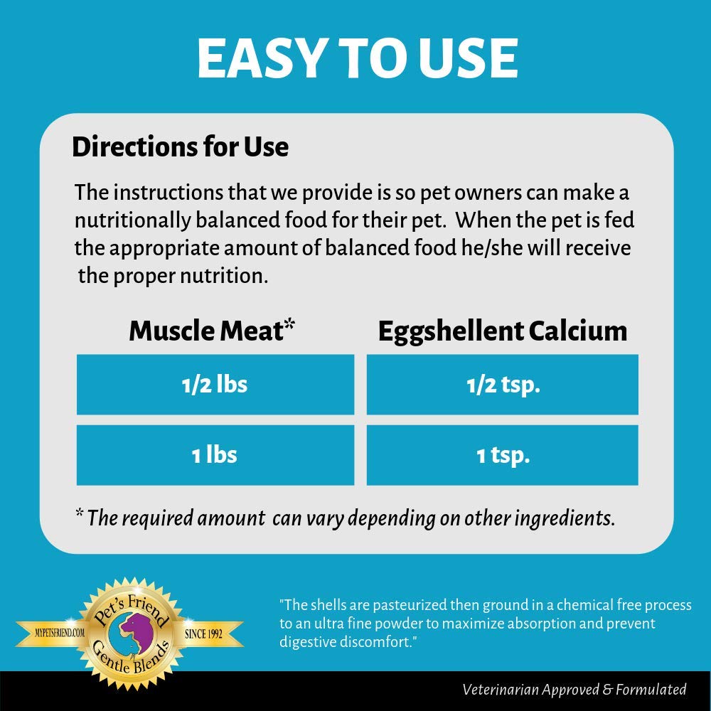 Gentle Blends Eggshellent Calcium supports healthy bones and teeth in pets.