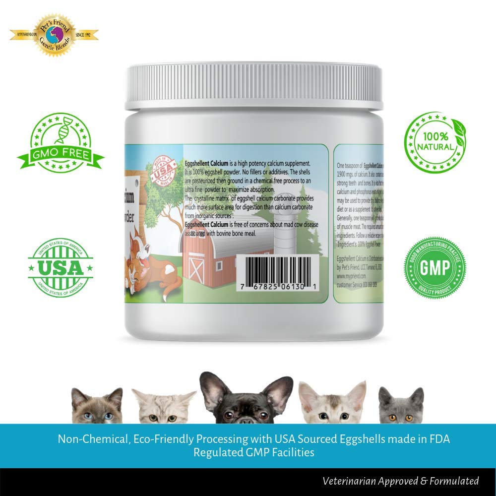 Gentle Blends Pet's Friend Eggshellent Calcium being poured into pet food.