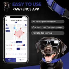GeoPaws GPS fence collar on a dog neck, adjustable and comfortable.