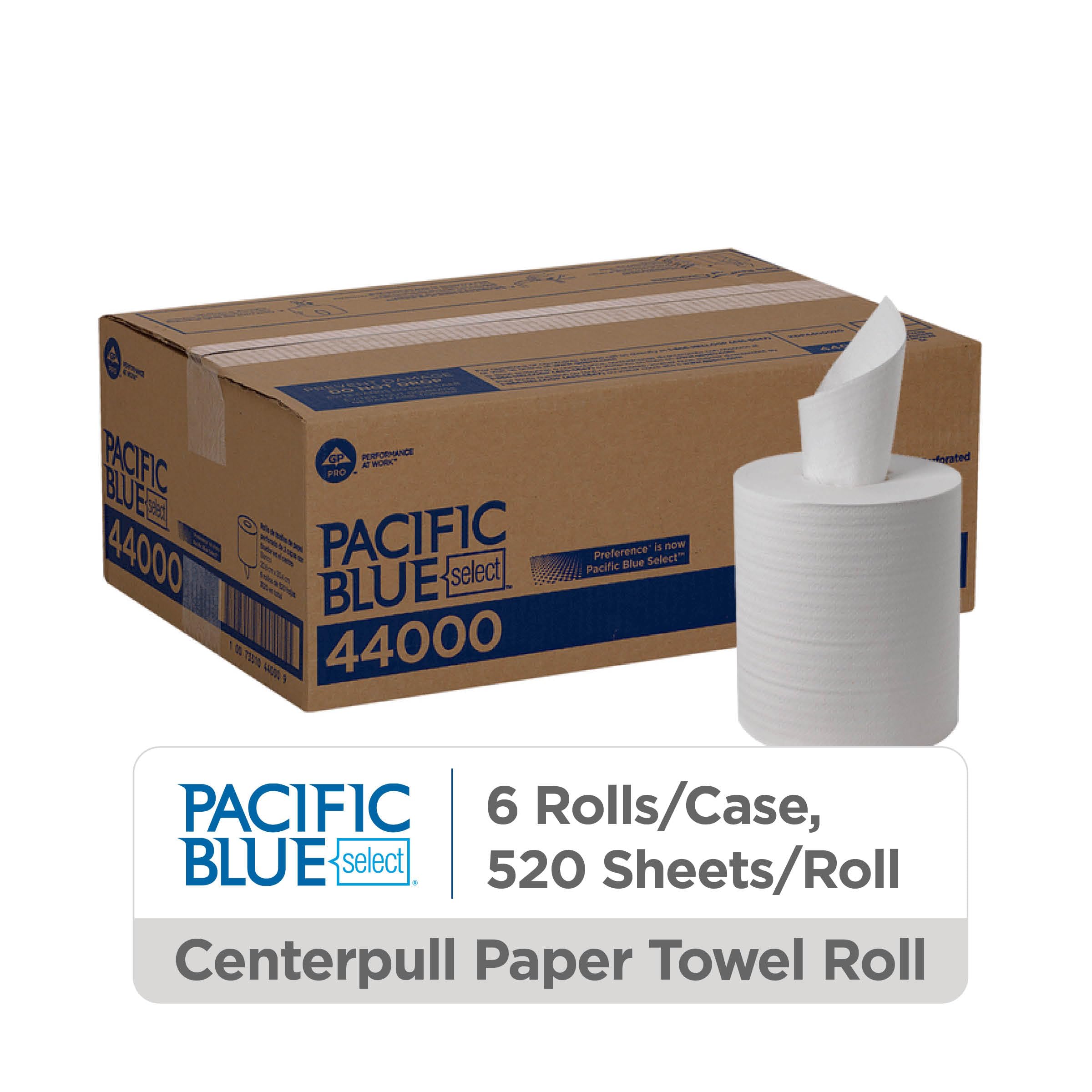 Pacific Blue Select centerpull towel roll with perforations for clean, quick hand drying.