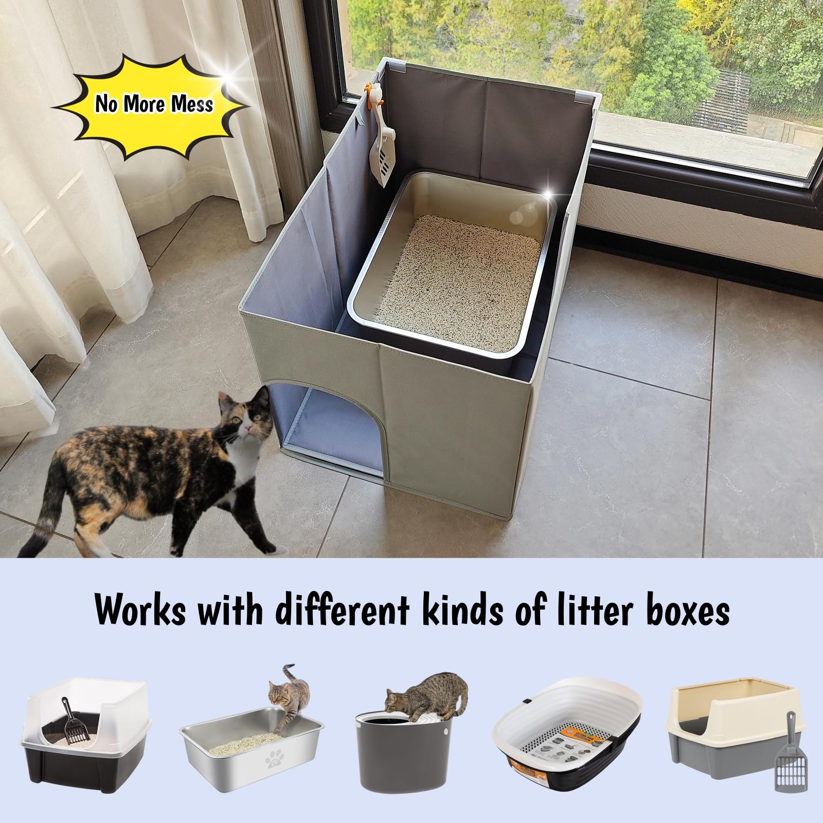 Gesomepurrz extra-large enclosure accommodates larger litter boxes and pets comfortably.
