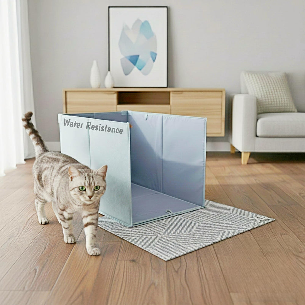 Gesomepurrz extra-large litter box enclosure keeps mess contained and floors protected.