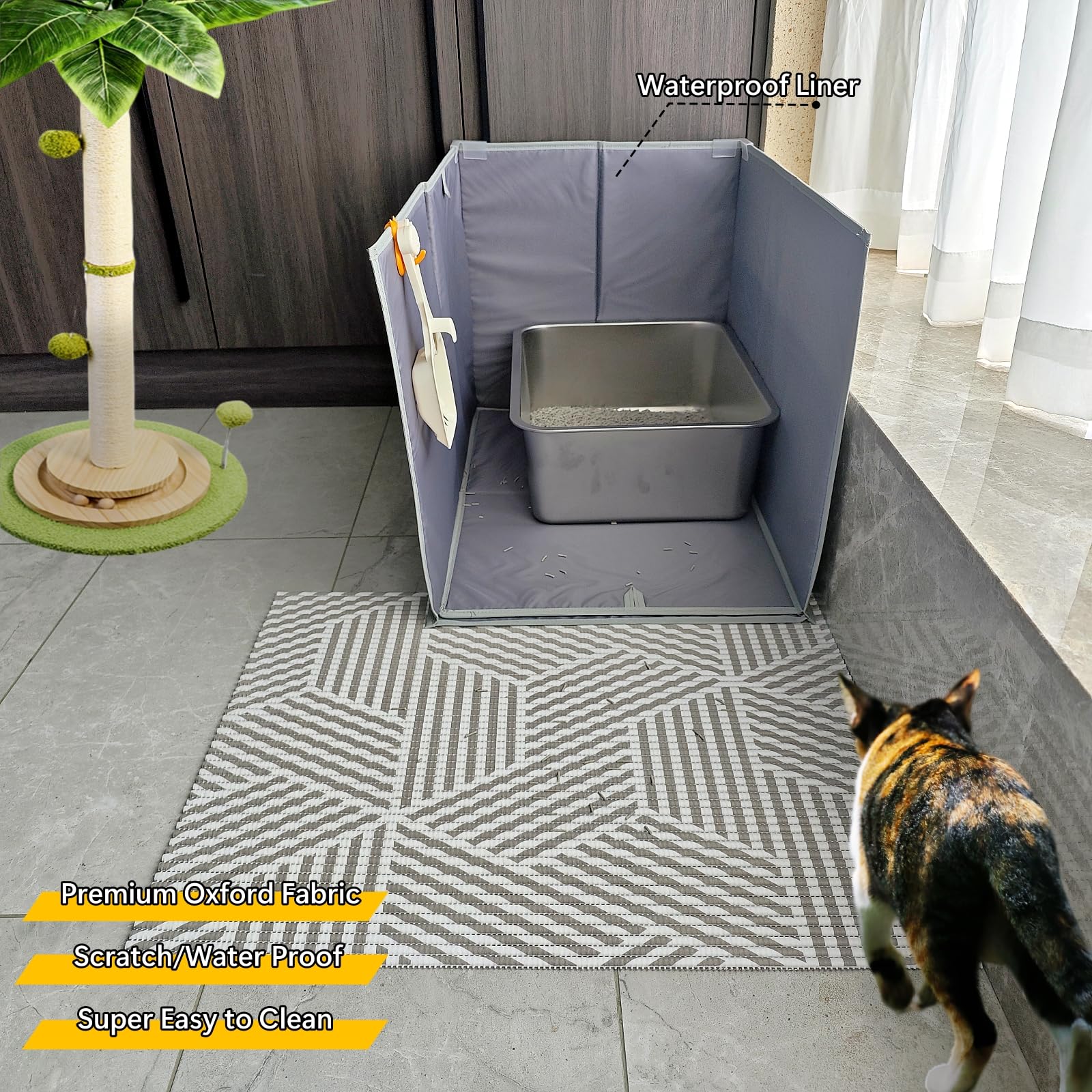 Gesomepurrz splash guard blocks spray and protects nearby surfaces.