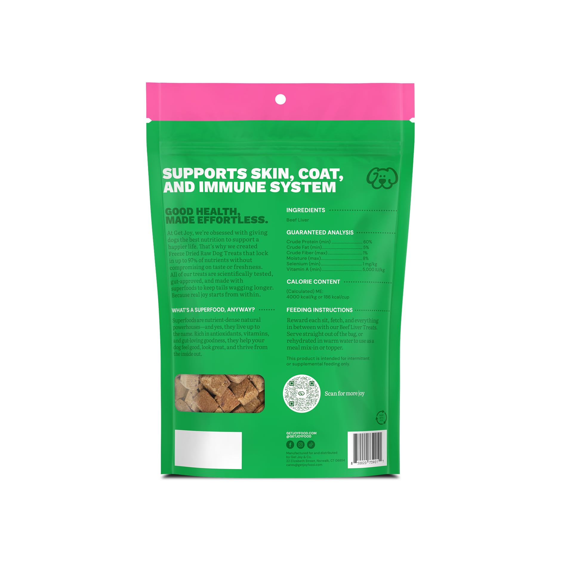 Close-up of Get Joy 100% beef liver slices for grain-free diets.