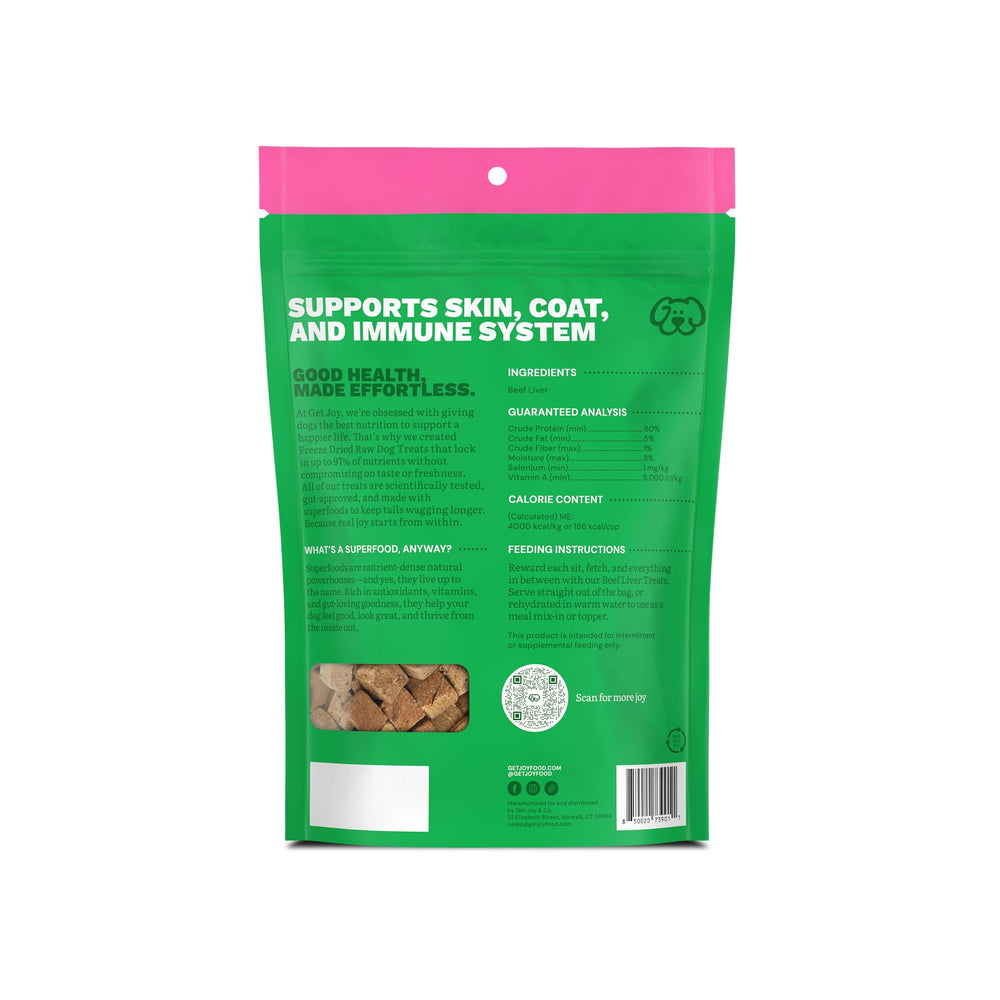 Close-up of Get Joy 100% beef liver slices for grain-free diets.