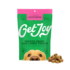Get Joy freeze-dried beef liver treats in a 4oz pack, high-protein rewards for dogs.