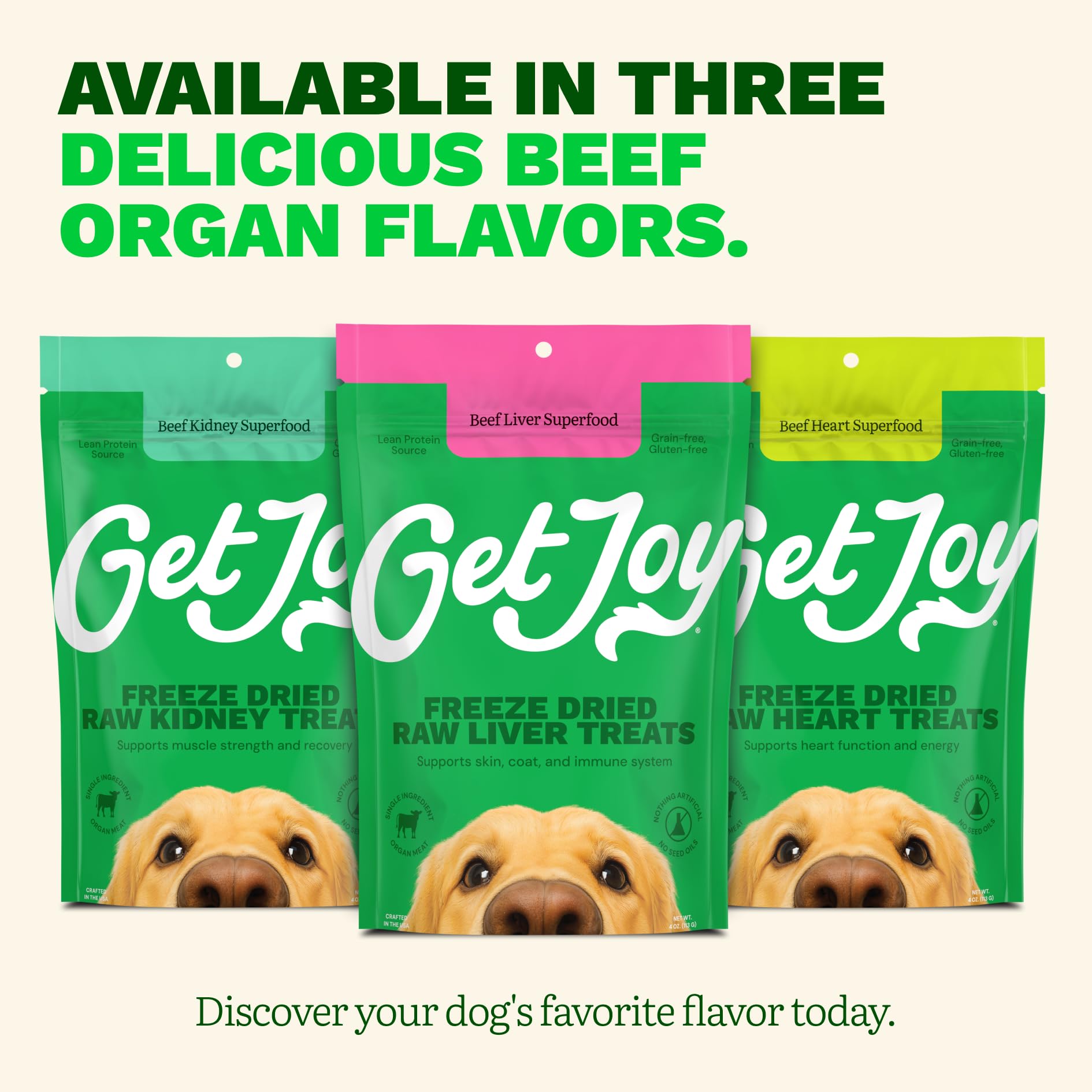Get Joy single-ingredient protein source with pure beef liver for dogs.