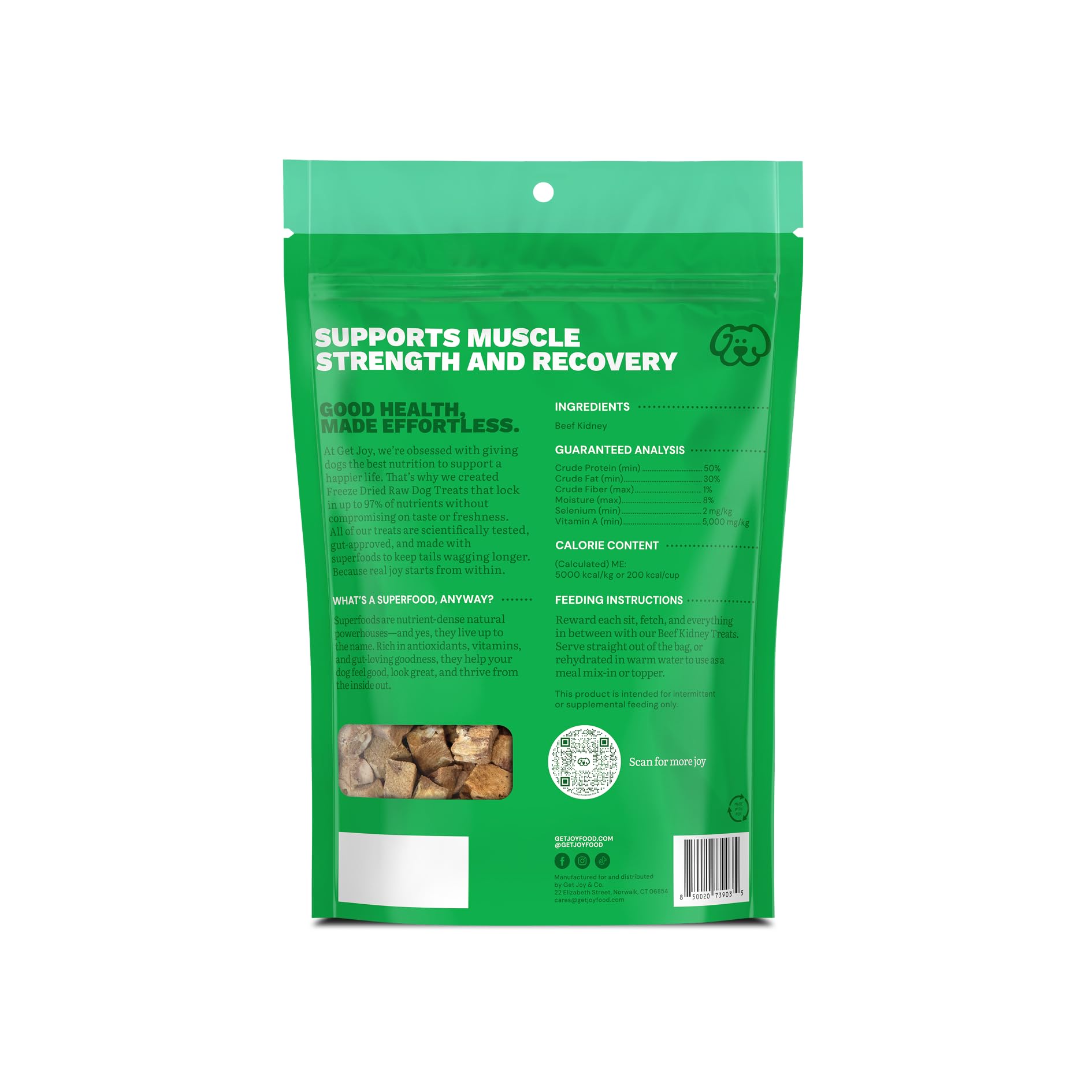 Get Joy beef kidney treats close-up showing a crunchy, high-protein bite.