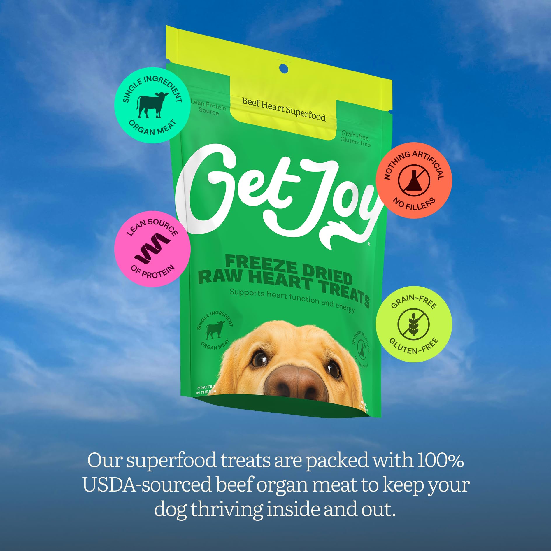 Get Joy pure beef heart treats as a meal topper.