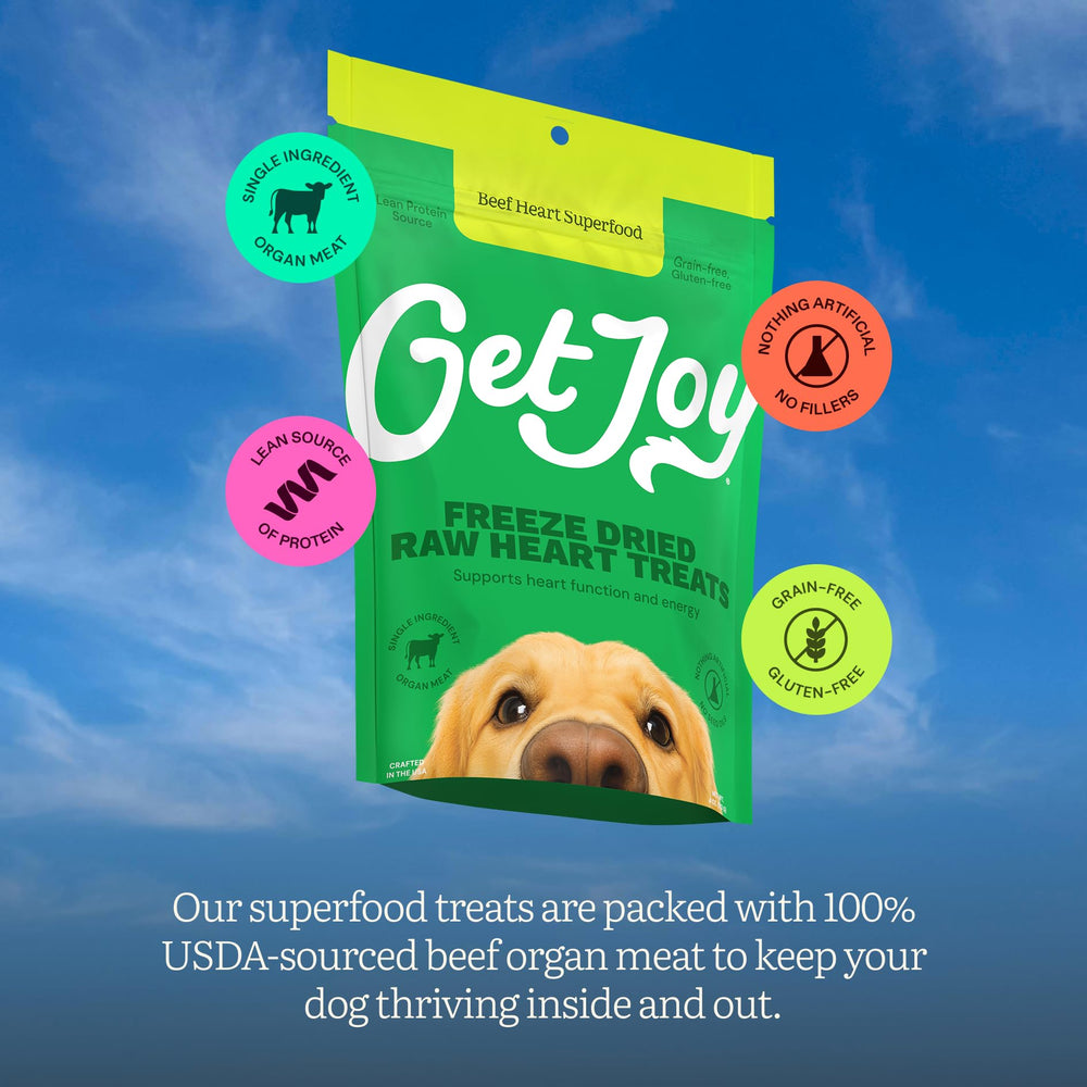 Get Joy pure beef heart treats as a meal topper.