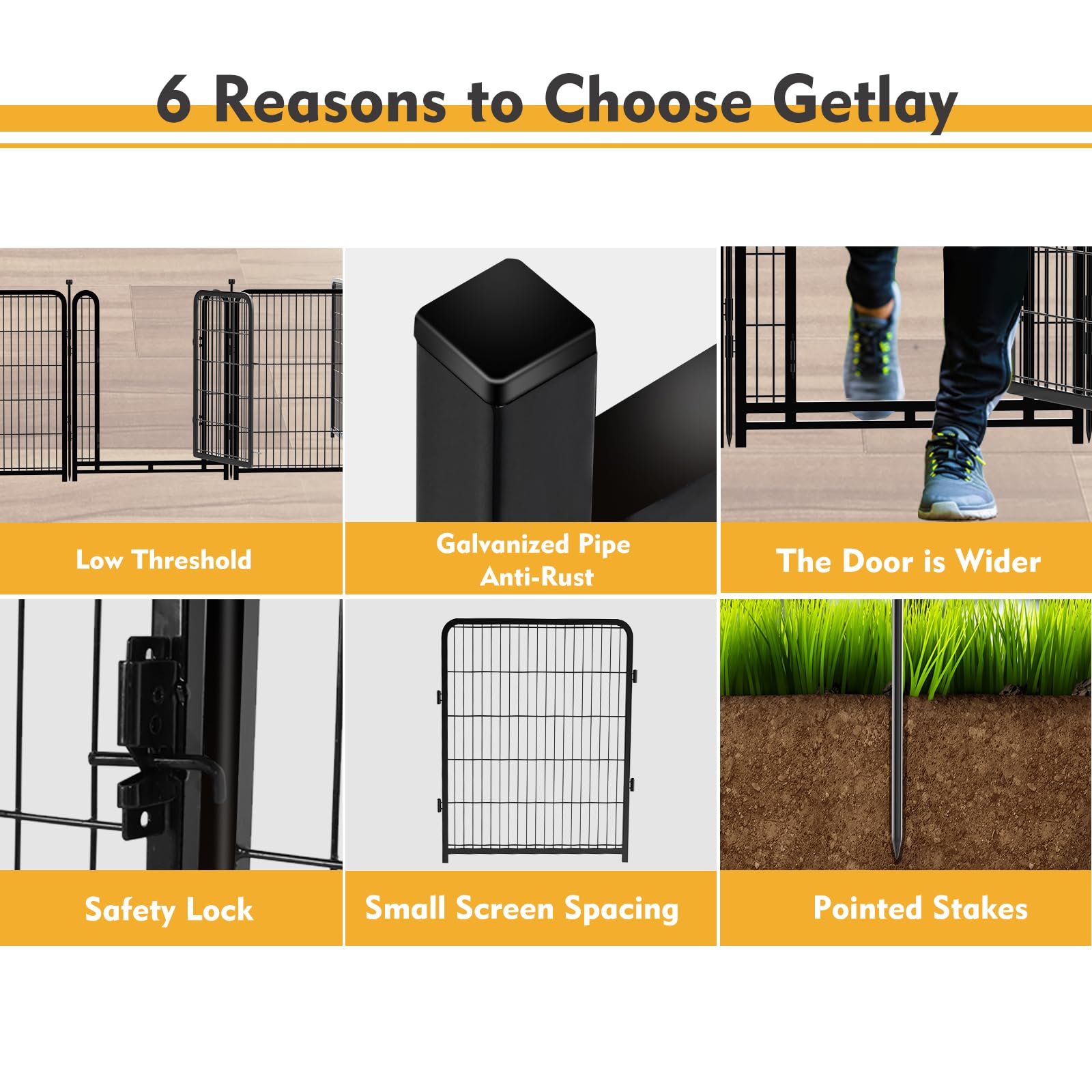 Getlay dog fence door with self-locking latch for secure pet access.
