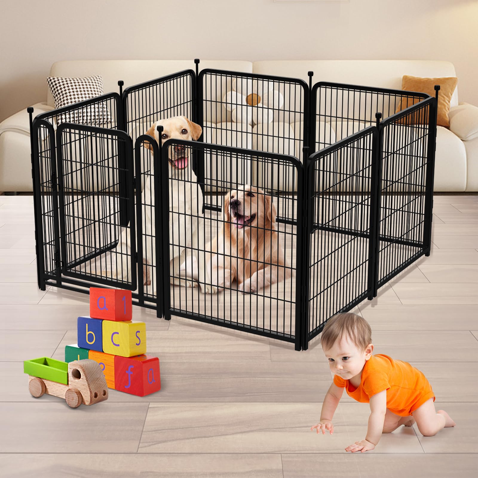 Getlay dog playpen modular panels allow creative shapes for yard fitting.