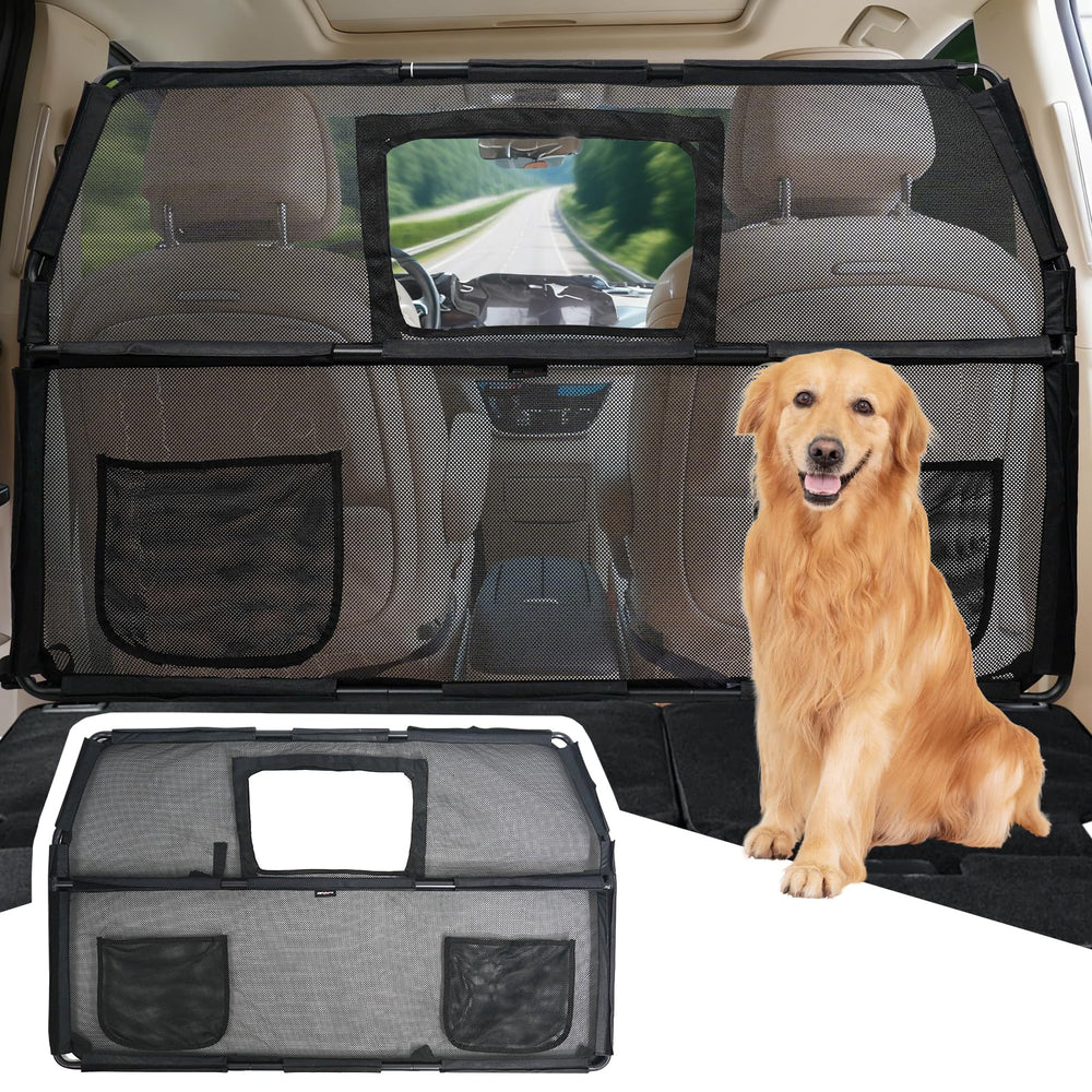 GEVINFA 52-inch dog car divider showing wider coverage for back-seat safety