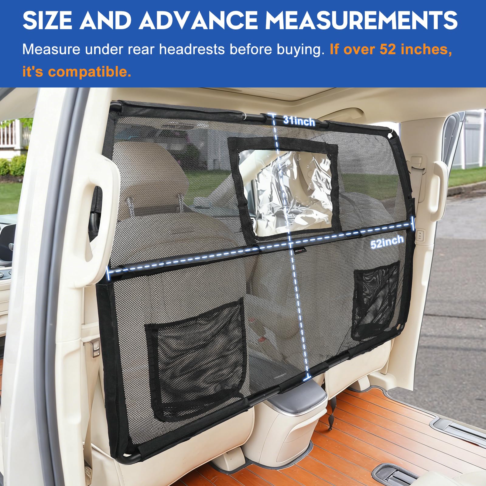 GEVINFA 52x31 inch fit behind seats in a mid-size vehicle