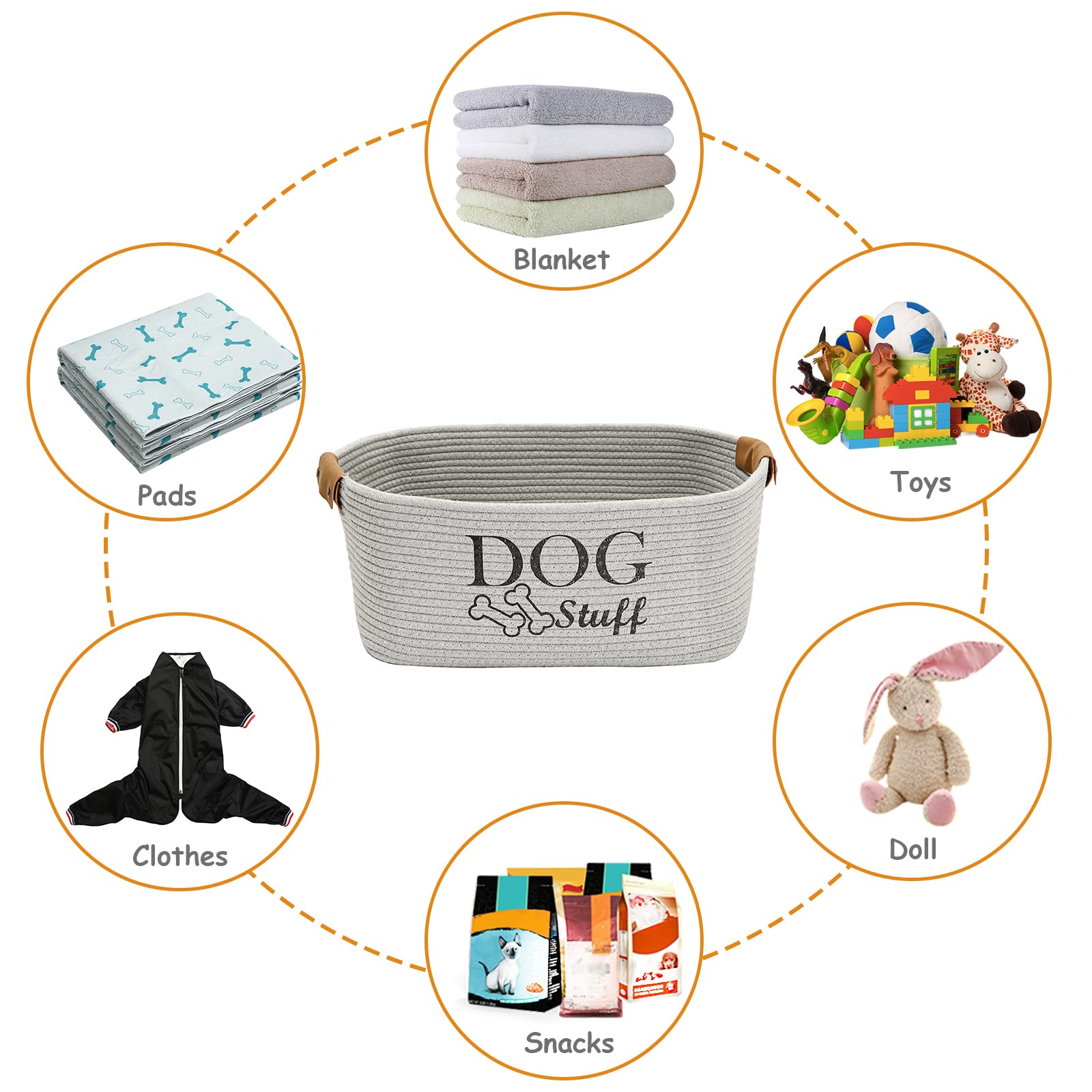 Geyecete beige dog toy basket complements decor while organizing pet items