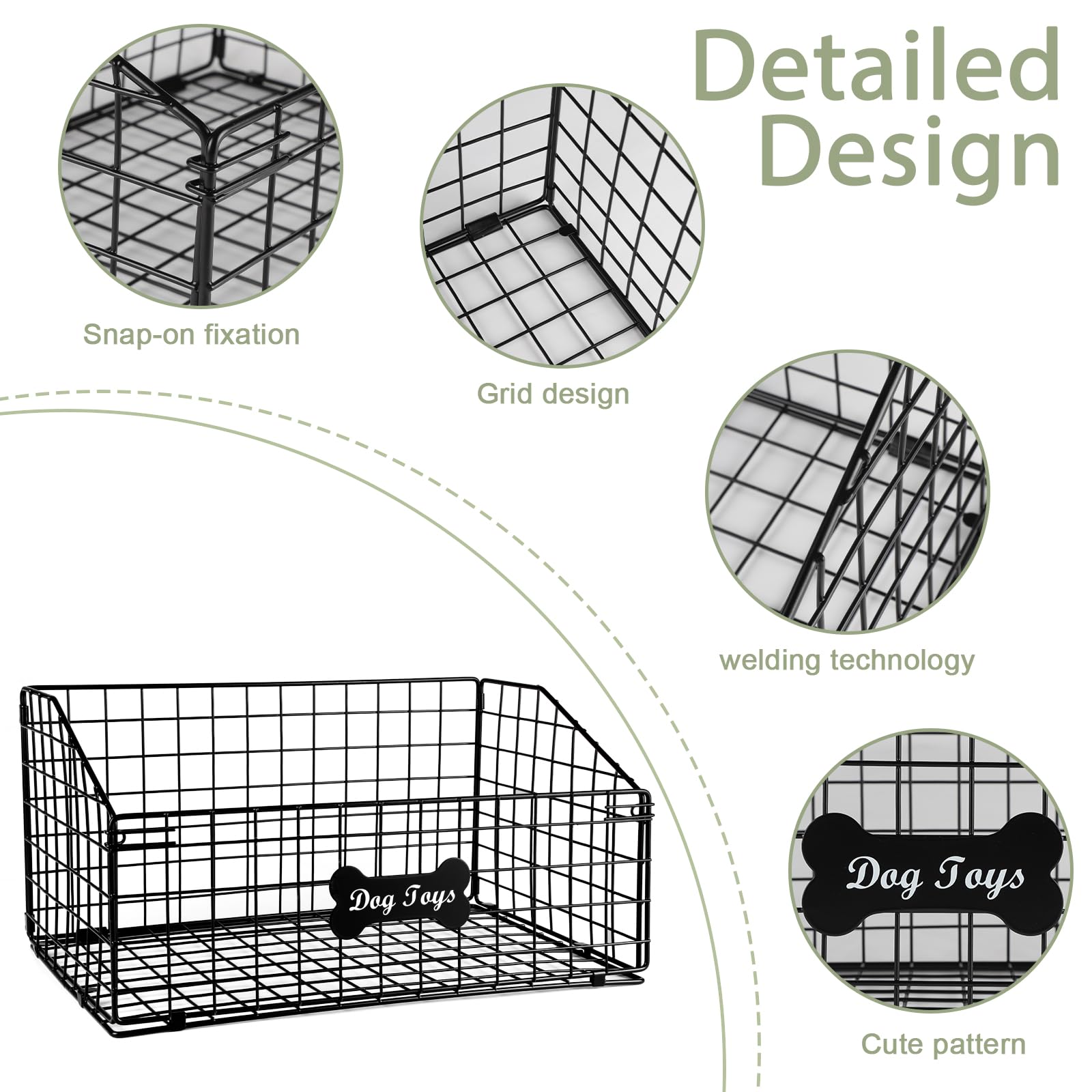 Geyecete large dog toy box side view highlights sturdy wire construction.