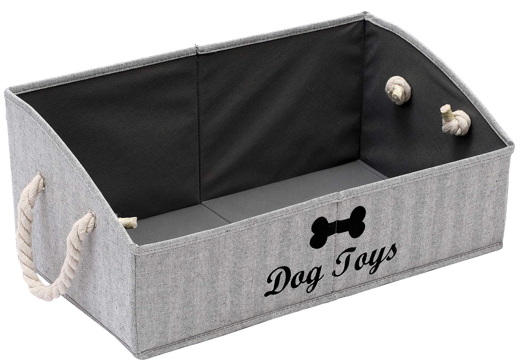 Geyecete large dog toys storage bin with foldable trapezoid shape and rope handles.